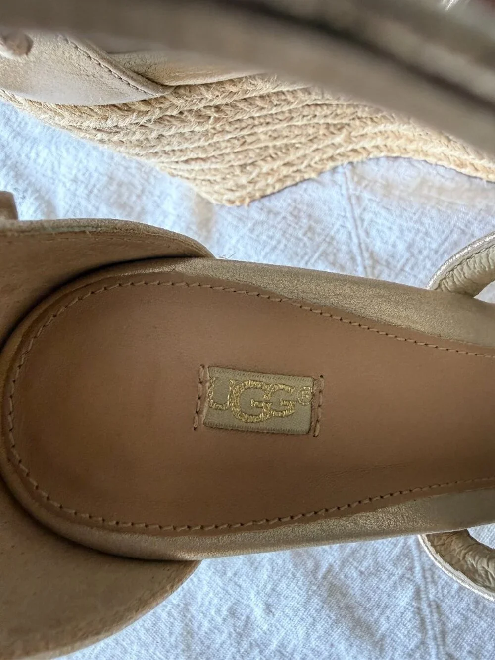 UGG Reagan Gold espadrille wedge sandal 8.5